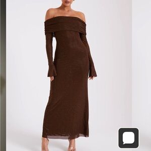 Meshki Marcel Off Shoulder Diamante Maxi Dress - Chocolate